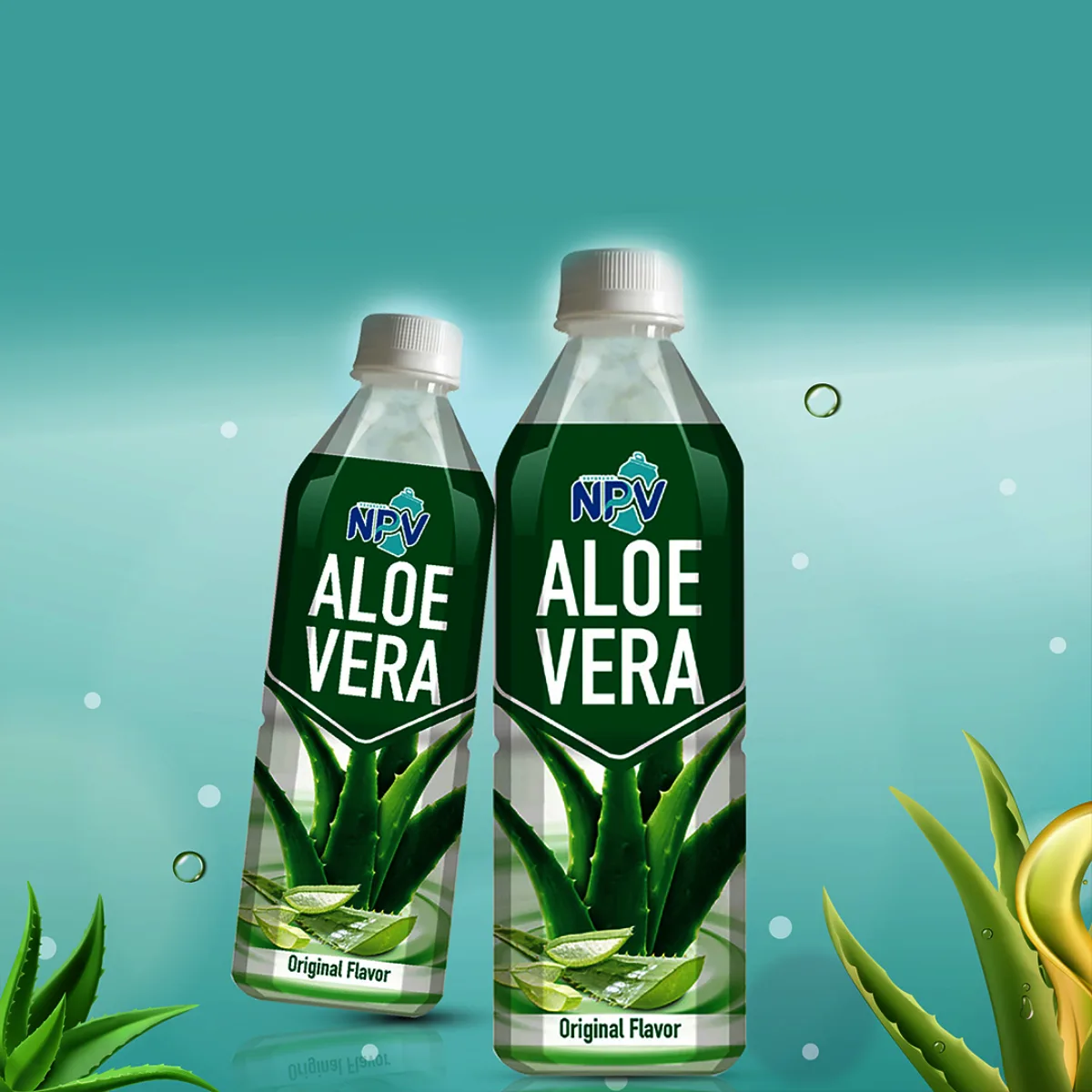 NPV original flavour aloe vera drink bottles.